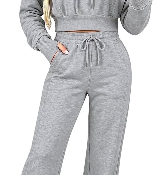 50% 0FF Women's 2-Piece Cropped Hoodie & Wide-Leg Pants Set
