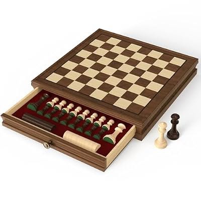 50% 0FF 13x13" Magnetic Walnut Chess & Checkers Set with Storage Drawer