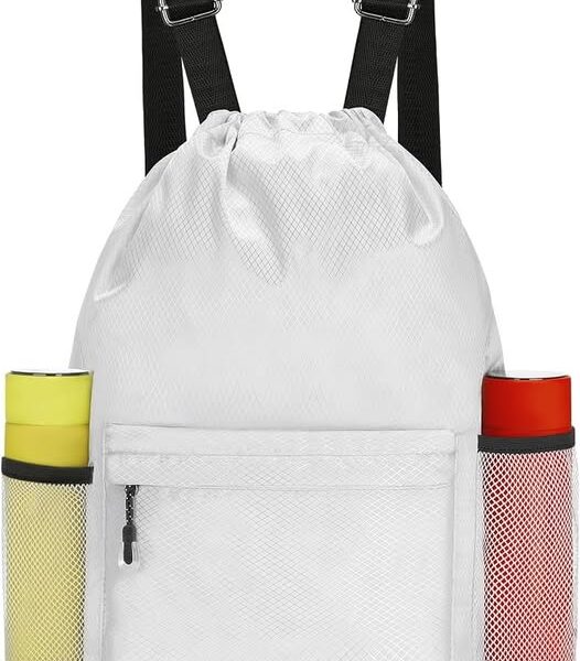 Waterproof Drawstring Gym Backpack with Water Bottle Holder & Pockets