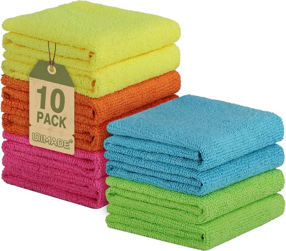 10-Pack Reusable Lint-Free Microfiber Cleaning Cloths