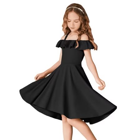Girls Off-Shoulder Flutter Sleeve Midi Swing Dress with Pockets