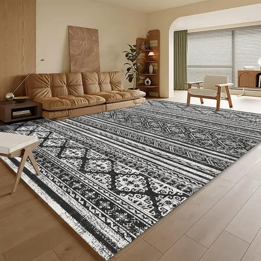 **8' x 10' Washable Moroccan-Inspired Non-Slip Area Rug, Black**
