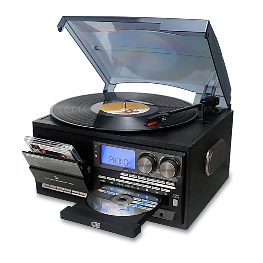 Vinyl Record Player Stereo System with Bluetooth, CD, Tape & Radio