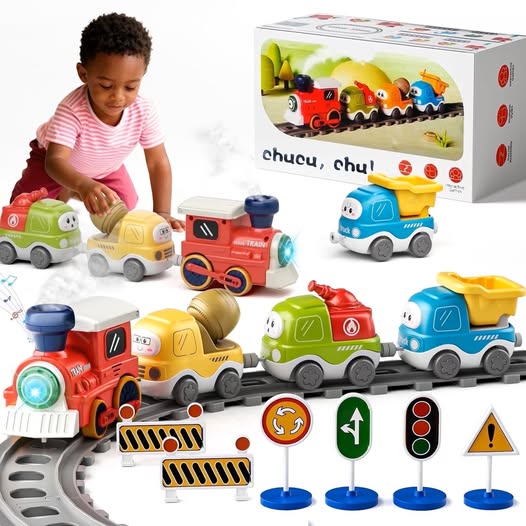 Electric Train Set with Steam, Lights & Music for Toddlers
