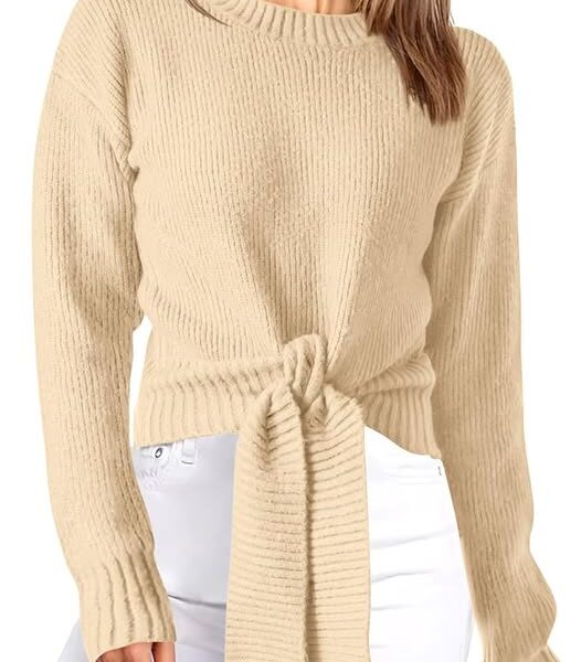 56% 0FF Women's Cable-Knit Tie-Front Cropped Sweater