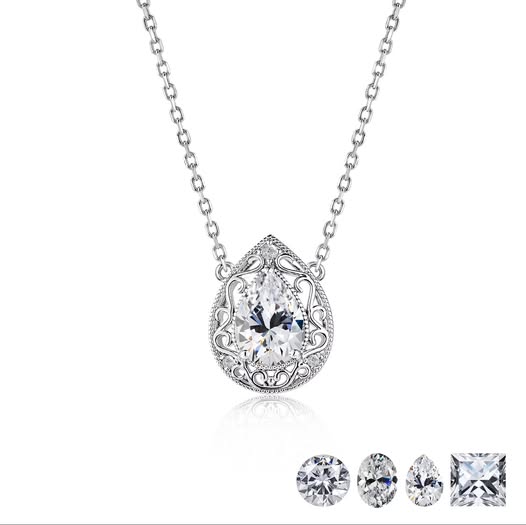 2-Carat Pear-Cut Moissanite Filigree Pendant Necklace