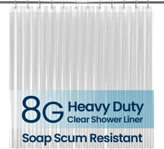 72x72" Clear Waterproof PEVA Shower Curtain Liner with Magnets
