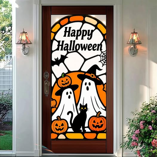 Halloween Ghost & Black Cat Privacy Window Cling