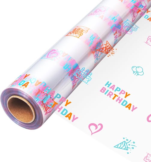 35" x 50' Clear Birthday Cellophane Wrap Roll, 3 Mil Thick