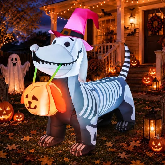 5.5 Ft Halloween Skeleton Puppy Inflatable with LED Lights
