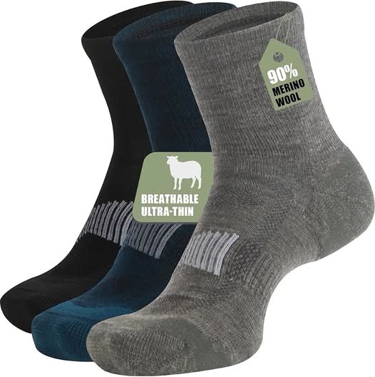 50% 0FF 3-Pair Merino Wool Athletic Ankle Socks with Arch Support