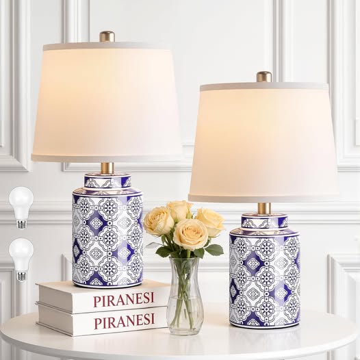 Blue and White Ceramic Table Lamps for Living Room