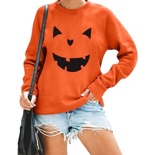 Women's Halloween Pumpkin Graphic Long-Sleeve Sweatshirt