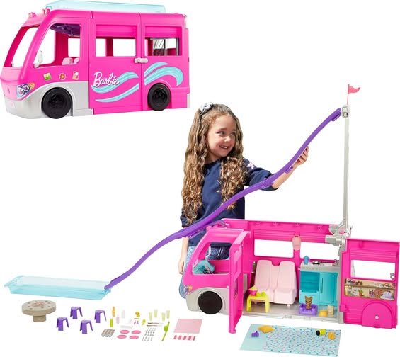 Barbie Dream Camper Playset with 60 Accessories, 30-Inch Slide & 7 Play Areas