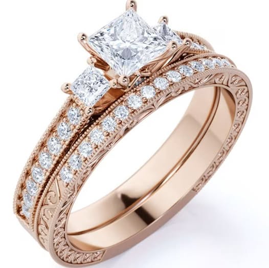 1.25 Carat Moissanite Wedding Ring Set with 18K Rose Gold Plating