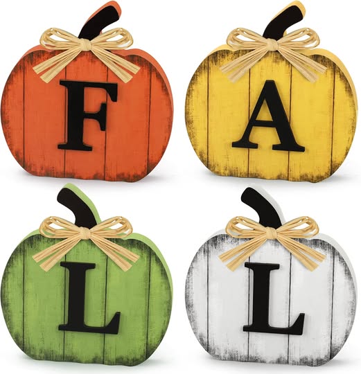 4-Piece Wooden Fall Pumpkin Signs for Thanksgiving & Harvest Decor