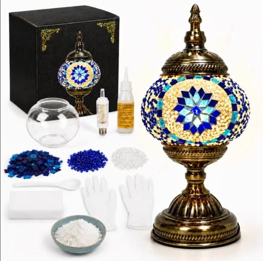 DIY Turkish Mosaic Lamp Kit for Adults, Blue Moroccan-Style Decor