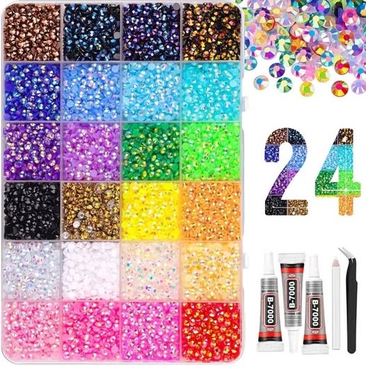34,000-Piece Rhinestone Bedazzling Kit with 24 Colors & B7000 Glue