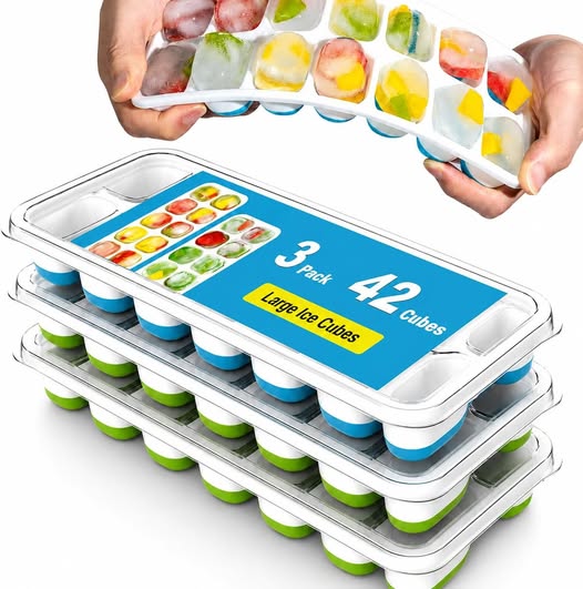 3-Pack Stackable Silicone Ice Cube Trays with Lids