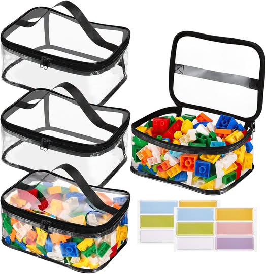 4-Pack Clear Waterproof PVC Toy Storage Bags with Labels