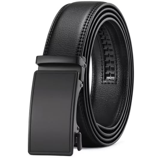Men's Leather Belt Automatic Ratchet Buckle Slide Belt for Dress
