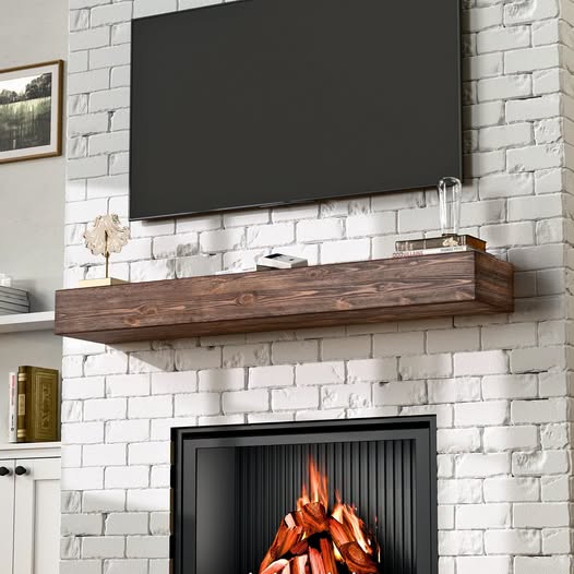 60" Solid Wood Floating Fireplace Mantel Shelf, 8" Deep