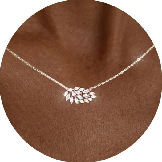 Sterling Silver Leaf Pendant Necklace with April Birthstone & CZ