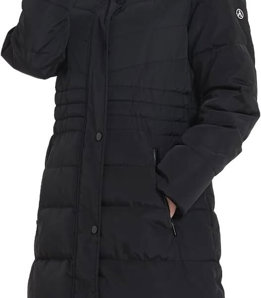 Women's Long Winter Parka Jacket with Hood, Warm Vegan Down Insulated