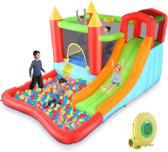 Inflatable Bounce House with Splash Slide, Climbing Wall & Ball Pit
