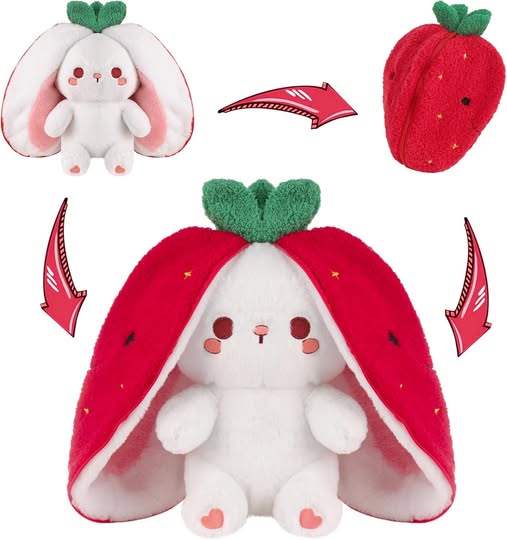 Strawberry Bunny Plush Toy, 7-Inch Soft Stuffed Animal