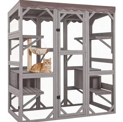 70" Large Walk-In Catio Cat Enclosure with 7 Platforms & Hammock