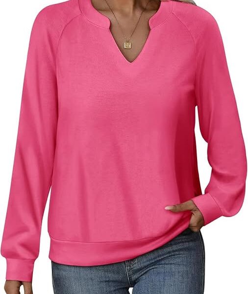 Women's Long-Sleeve V-Neck Fall T-Shirt Sweatshirt