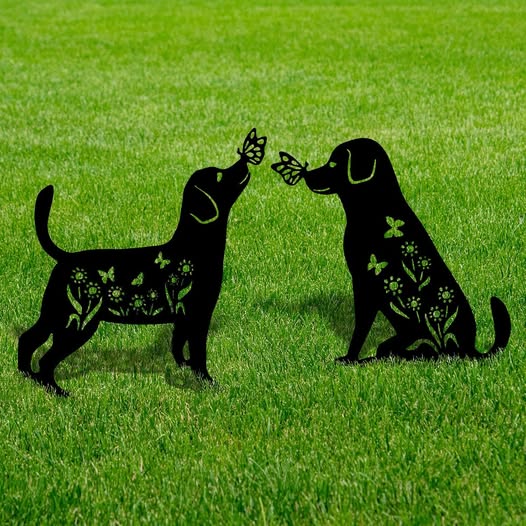 2-Pack 15" Metal Dog Silhouette Garden Stakes, Rust-Resistant