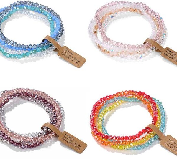 16-Piece Crystal Beaded Stretch Bracelets for Women