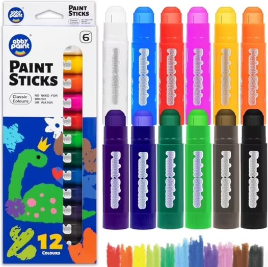 12-Color Washable Tempera Crayon Sticks, Quick-Drying Art Supplies