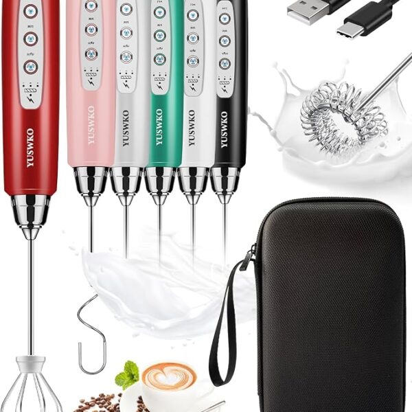Rechargeable Handheld Milk Frother with 3 Heads & 3 Speeds