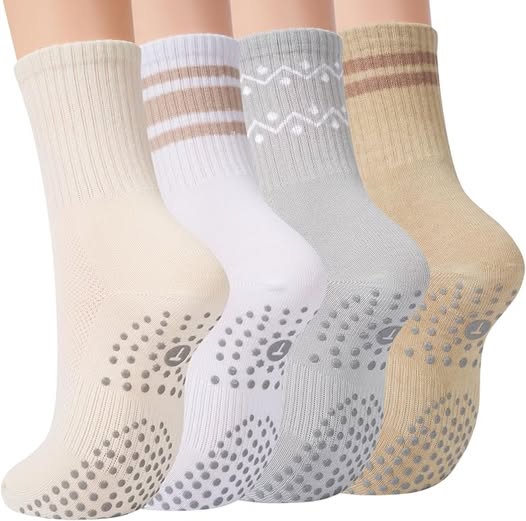 40% 0FF4-Pairs Women's Crew Pilates Grip Socks for Yoga, Barre & Dance