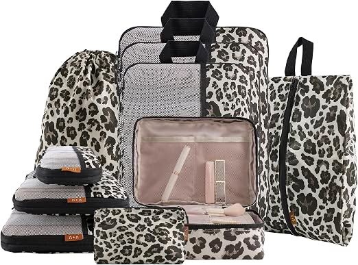 50% 0FF 10-Set Compression Packing Cubes Travel Organizer Set, Leopard