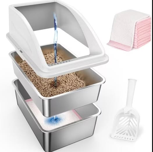 XXL Stainless Steel Sifting Litter Box with Lid for Large Cats