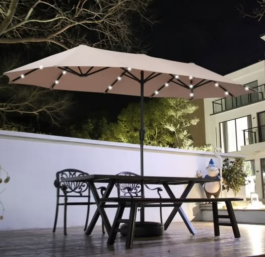 13ft Solar Patio Umbrella with 36 LED Lights & Crank System