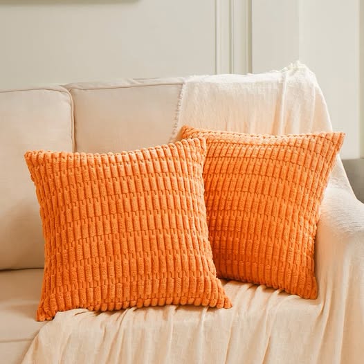 2-Pack Burnt Orange Corduroy Throw Pillow Covers, 18 x 18 Inche