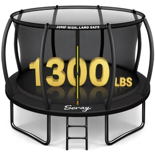 Outdoor Trampoline with Safety Enclosure Net, Ladder & Rust-Resistant Frame