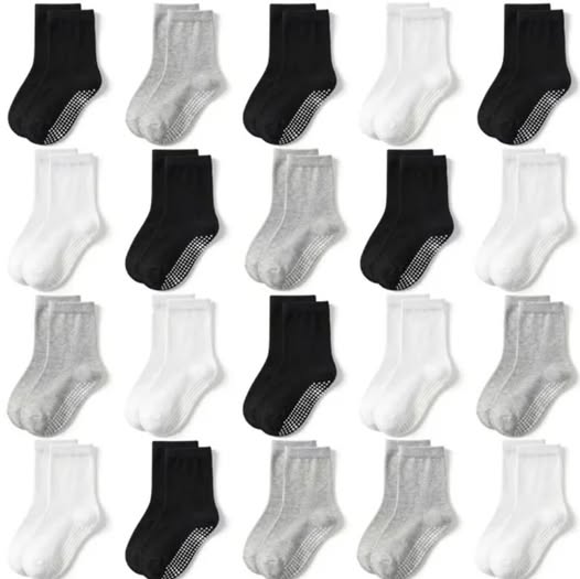 20-Pair Baby & Toddler Non-Slip Crew Socks, Gripper Socks, Ages 0–7