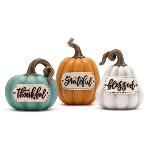 3-Pack Resin Pumpkin Decorations, 5-Inch Fall & Thanksgiving Table Decor