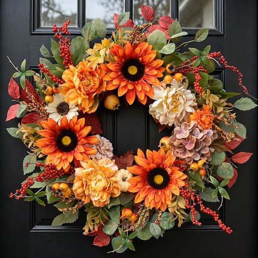 24-Inch Harvest Fall Wreath with Sunflower, Peony & Hydrangea