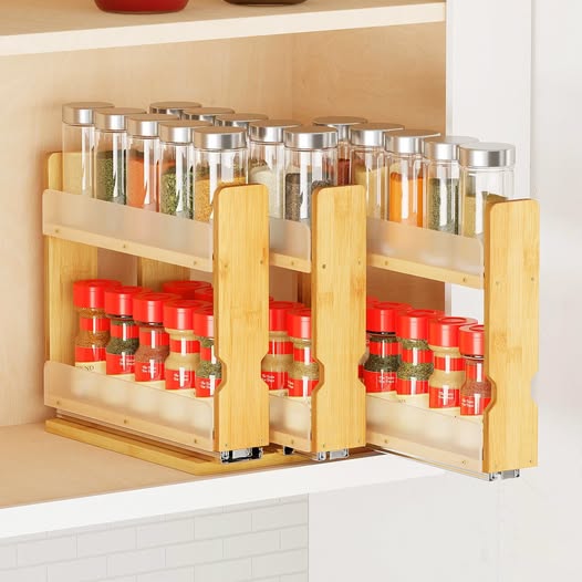 Pull-Out Spice Rack Organizer, 2-Tier, 3 Drawers, 7.6 Inches Wide