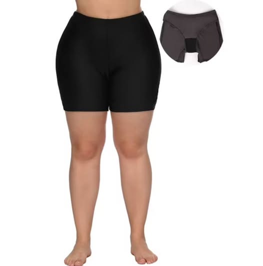 Women's Plus Size High-Waisted Swim Shorts, Boyleg Swimsuit Bottoms
