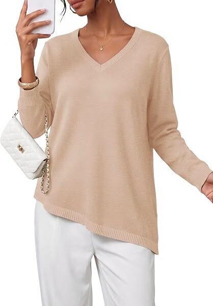 60% 0FF Women's V-Neck Long Sleeve Sweater with Asymmetrical Hem