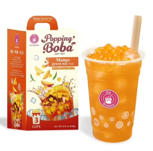 Mango Green Tea Popping Boba DIY Kit, 3 Servings