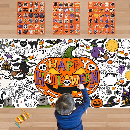 50% 0FF Giant Halloween Coloring Poster with 90 Stickers, 30 x 72 Inches